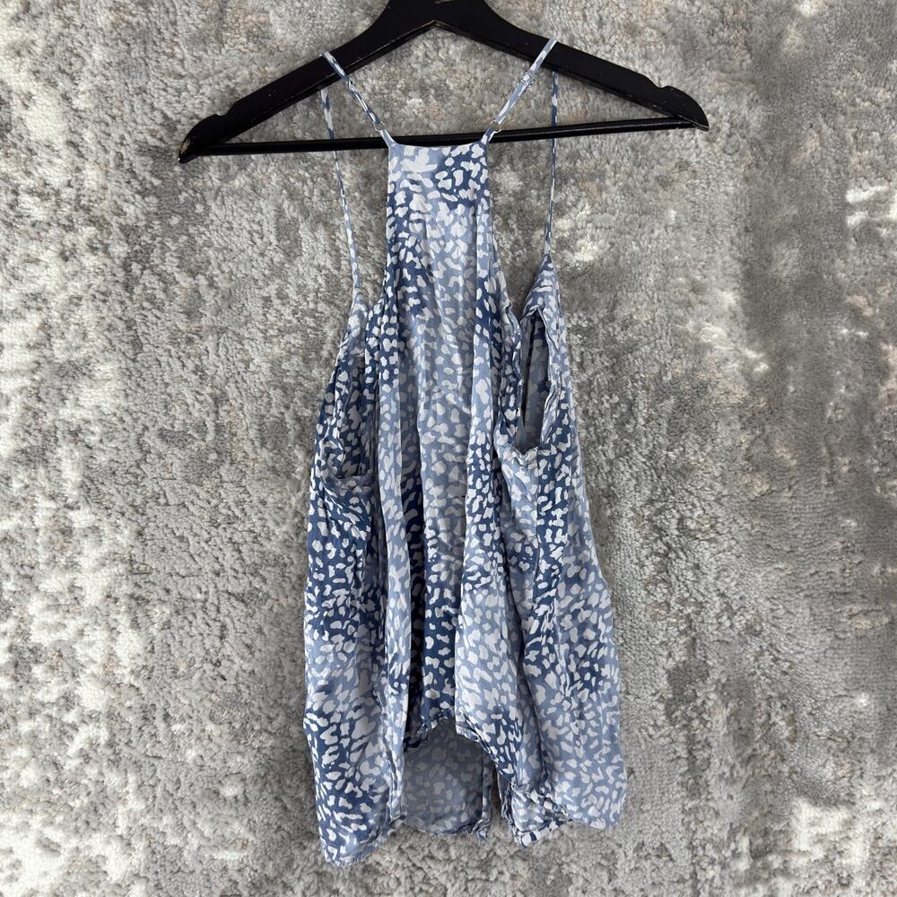 Lovestitch Size L Abstract Button Front Tank Top Blue Sleeveless V Neck - Picture 4 of 9